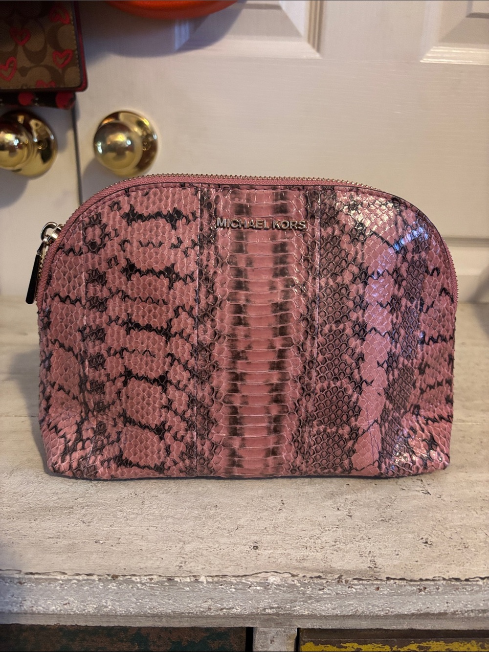Michael Kors Pink Snake-Print Cosmetic Pouch